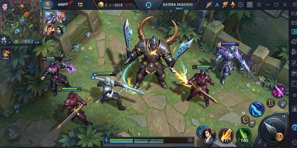 Tampilan aksi seru dalam gameplay MOBA 666FF.