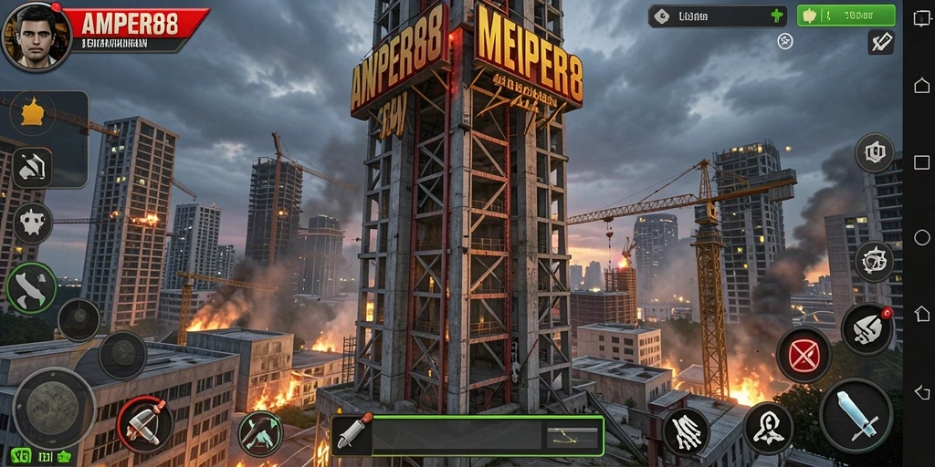 Tampilan gameplay menara pertahanan yang mendebarkan di AMPER88.