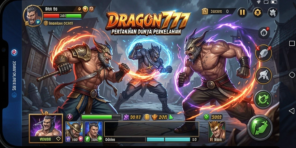 Tampilan gameplay mendebarkan di arena perkelahian DRAGON777.