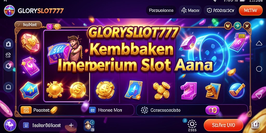 Screenshot gameplay GLORYSLOT777 menampilkan kasino yang megah dengan mesin slot berkilauan.