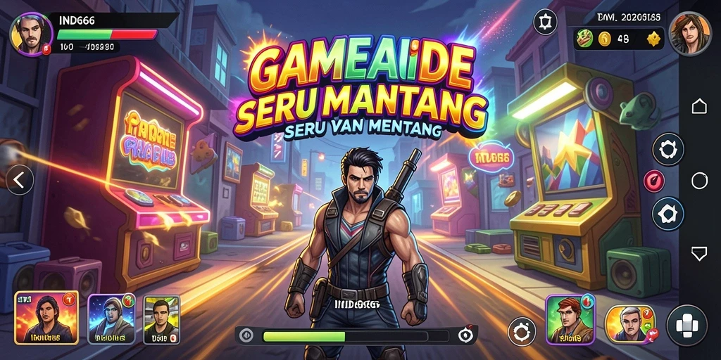 Screenshot utama IND666 menampilkan gameplay Arcade yang menarik dan dinamis.