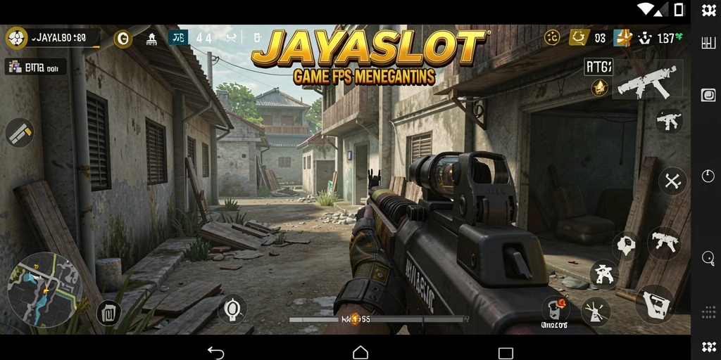 Screenshot utama JAYASLOT menampilkan aksi tembak-menembak yang intens.