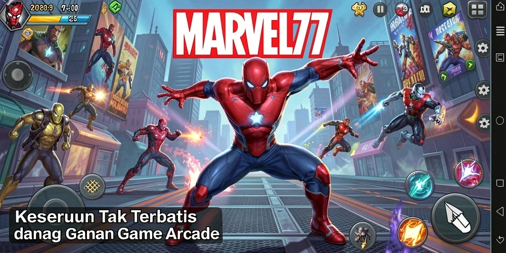 Screenshot gameplay MARVEL77 menampilkan karakter dalam aksi seru di level baru.