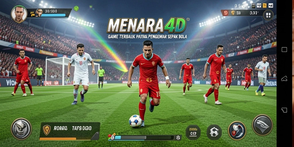 Tampilan gameplay MENARA4D yang mengesankan di lapangan sepak bola.