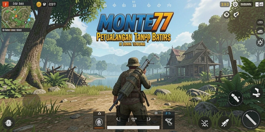 Tampilan gameplay epik di MONTE77 dalam dunia terbuka yang luas.