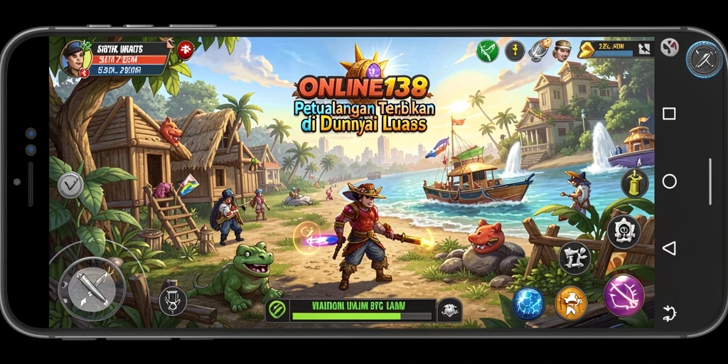 Gameplay ONLINE138 menunjukkan petualangan di dunia terbuka.