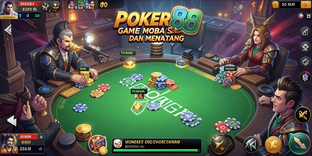 Tangkapan layar utama POKER88 menampilkan pertempuran seru dalam gameplay MOBA.