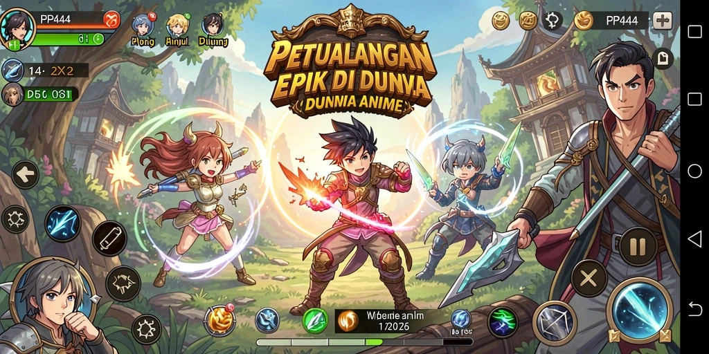 Tampilan aksi gameplay PP444 yang menakjubkan dalam dunia anime.