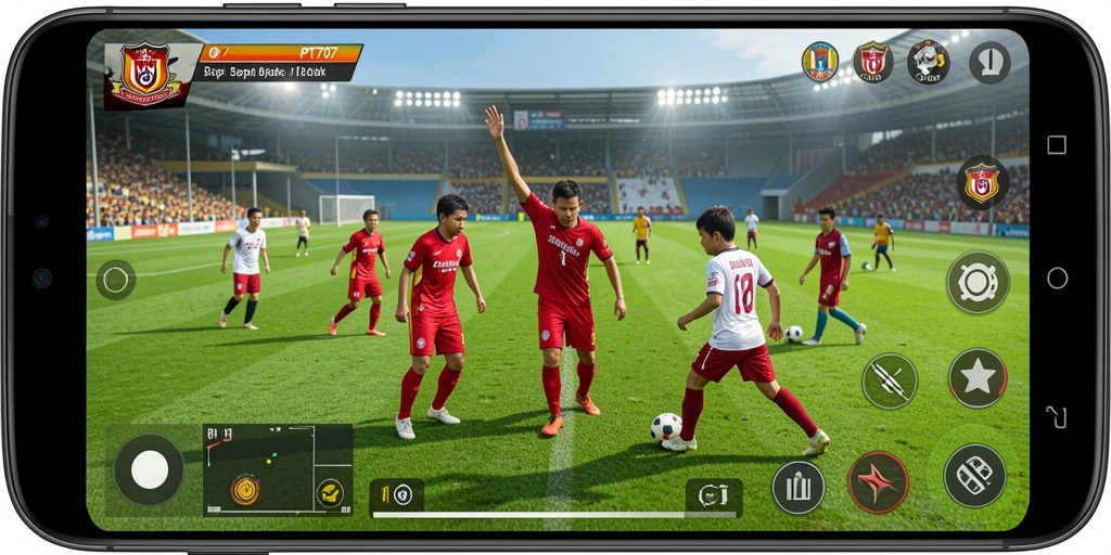 Screenshot PT707 menampilkan aksi seru di lapangan sepak bola.