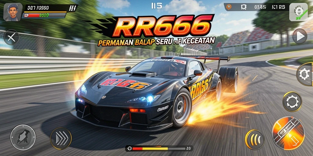 Screenshot utama RR666 menampilkan aksi balap yang intens dan grafis luar biasa.