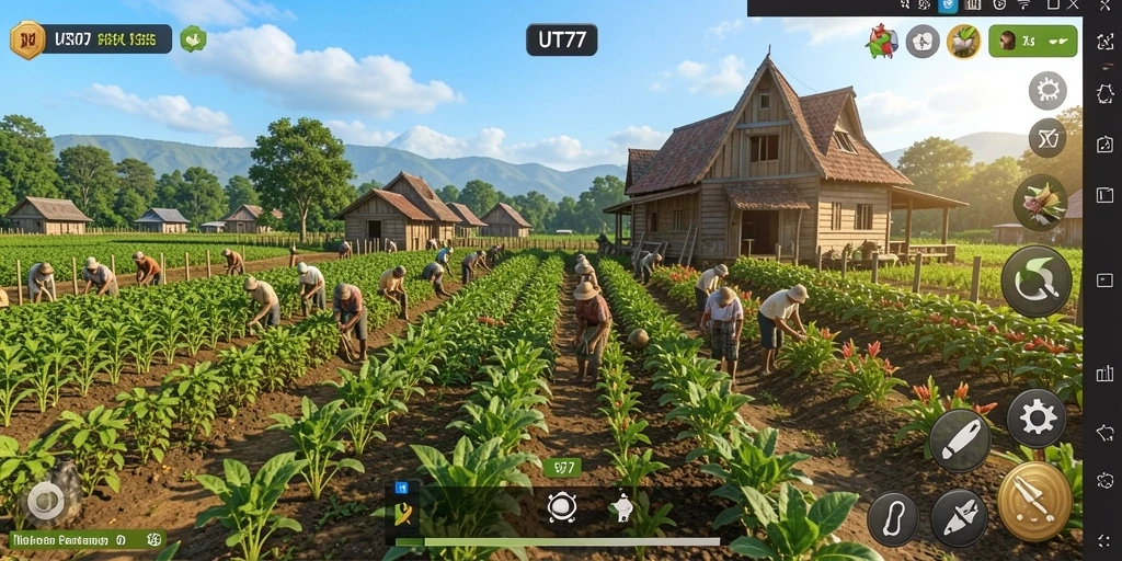 Tampilan gameplay UT77 dengan aktivitas bertani yang seru dan interaktif.